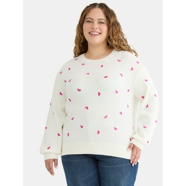 Terra & Sky Women's Plus Printed Pullover Sweater with Long-Sleeves, Midweight, Sizes 0X-5X