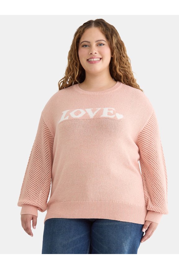 Women's Plus Printed Pullover Sweater with Long-Sleeves, Midweight, Sizes 0X-5X