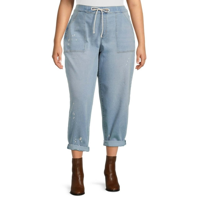 Terra & Sky Women's Plus Pull On Boyfriend Jeans