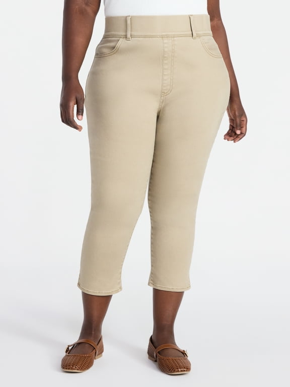 Women's Plus Size Pull On High Rise Capri Jeggings, 23" Inseam, Sizes 0X-4X