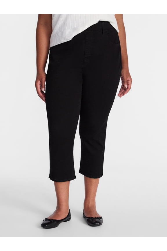 Women's Plus Size Pull On High Rise Capri Jeggings, 23" Inseam, Sizes 0X-4X