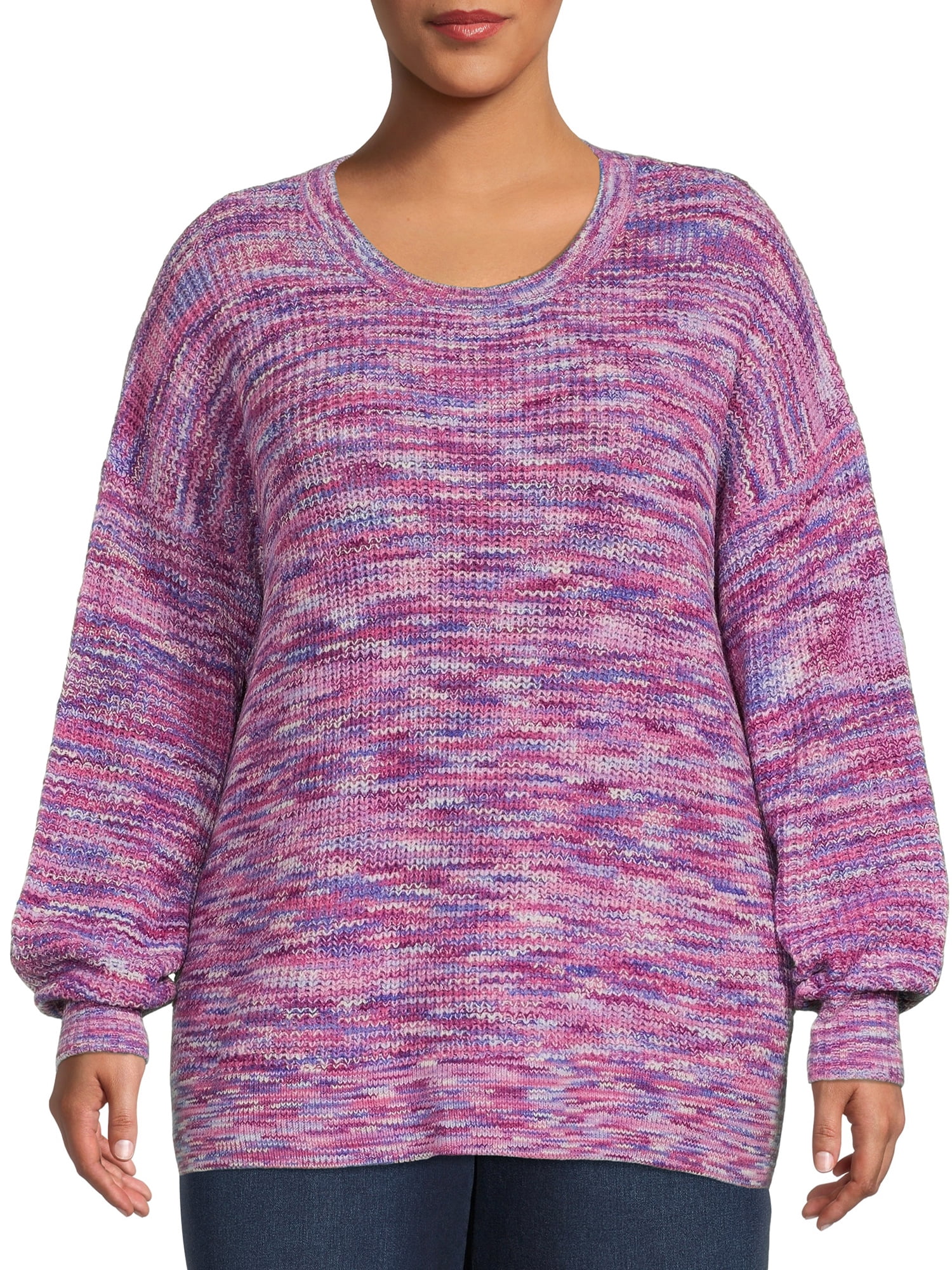 Terra & Sky Women's Plus Pullover Space Dye Sweater