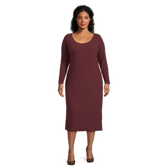 Terra & Sky Women’s Plus Rib Knit Jersey Midi Dress