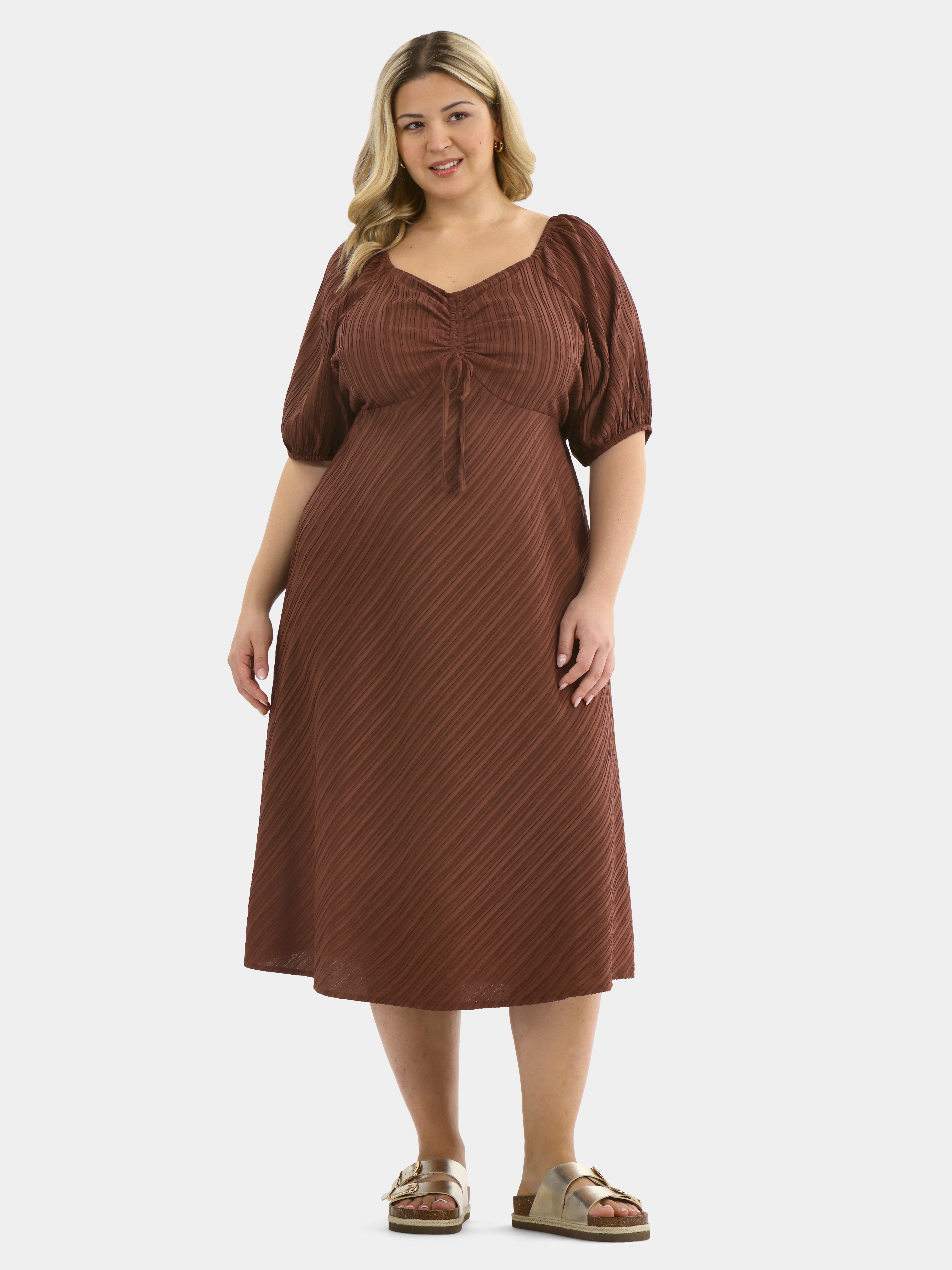 Terra & Sky Women's Plus Ruched Front Midi Dress, Sizes 0X-5X