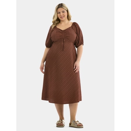 Terra & Sky Women's Plus Ruched Front Midi Dress, Sizes 0X-5X