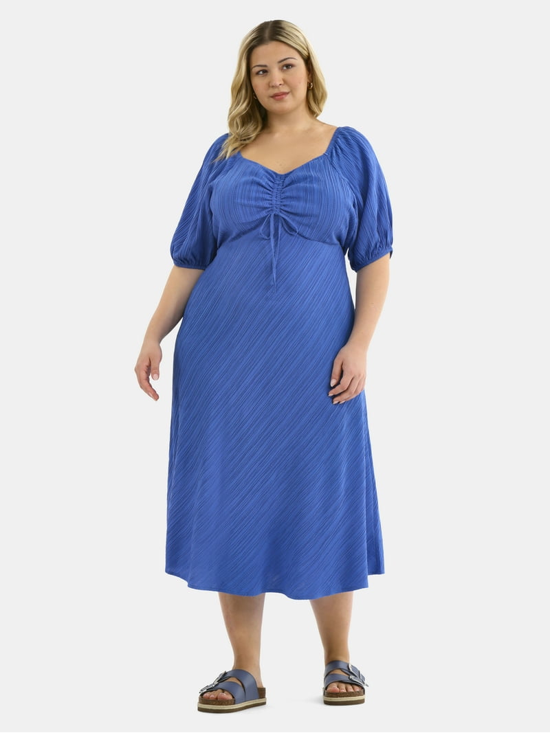 Terra & Sky Women's Plus Ruched Front Midi Dress, Sizes 0X-5X - Walmart.com