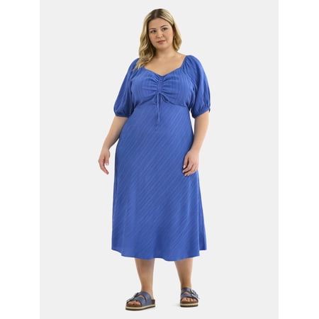 Terra & Sky Women's Plus Ruched Front Midi Dress, Sizes 0X-5X