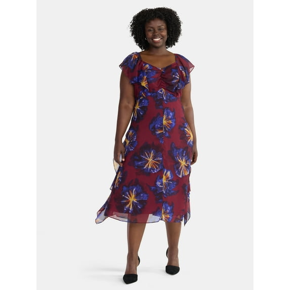 Terra & Sky Women's Plus Ruffle Midi Dress, Sizes 0X-5X