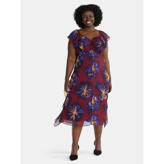 Terra & Sky Women's Plus Ruffle Midi Dress, Sizes 0X-5X