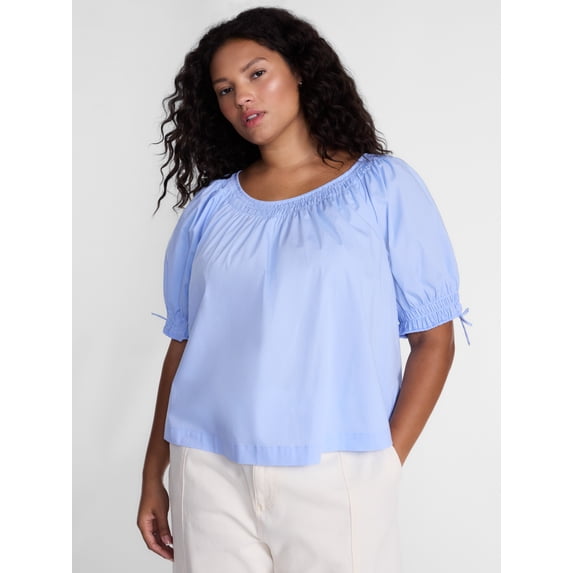 Tie Plus Terra & Sky, Women's Plus Scoop Neck Top, Blue, 1X - Walmart.com
