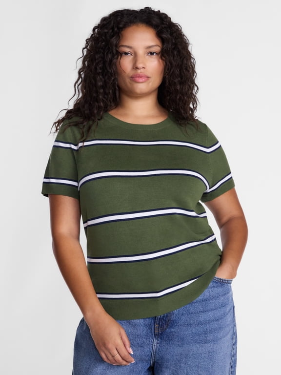Women's Plus Sweater Top with Short Sleeves, Lightweight, Sizes 0X-5X