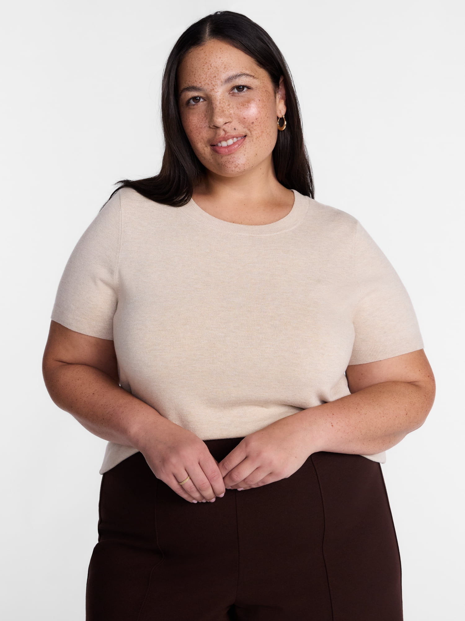 Terra & Sky Women's Plus Sweater Top with Short Sleeves, Lightweight, Sizes 0X-5X
