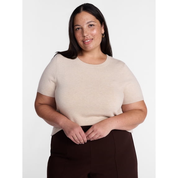 Terra & Sky Women's Plus Sweater Top with Short Sleeves, Lightweight, Sizes 0X-5X