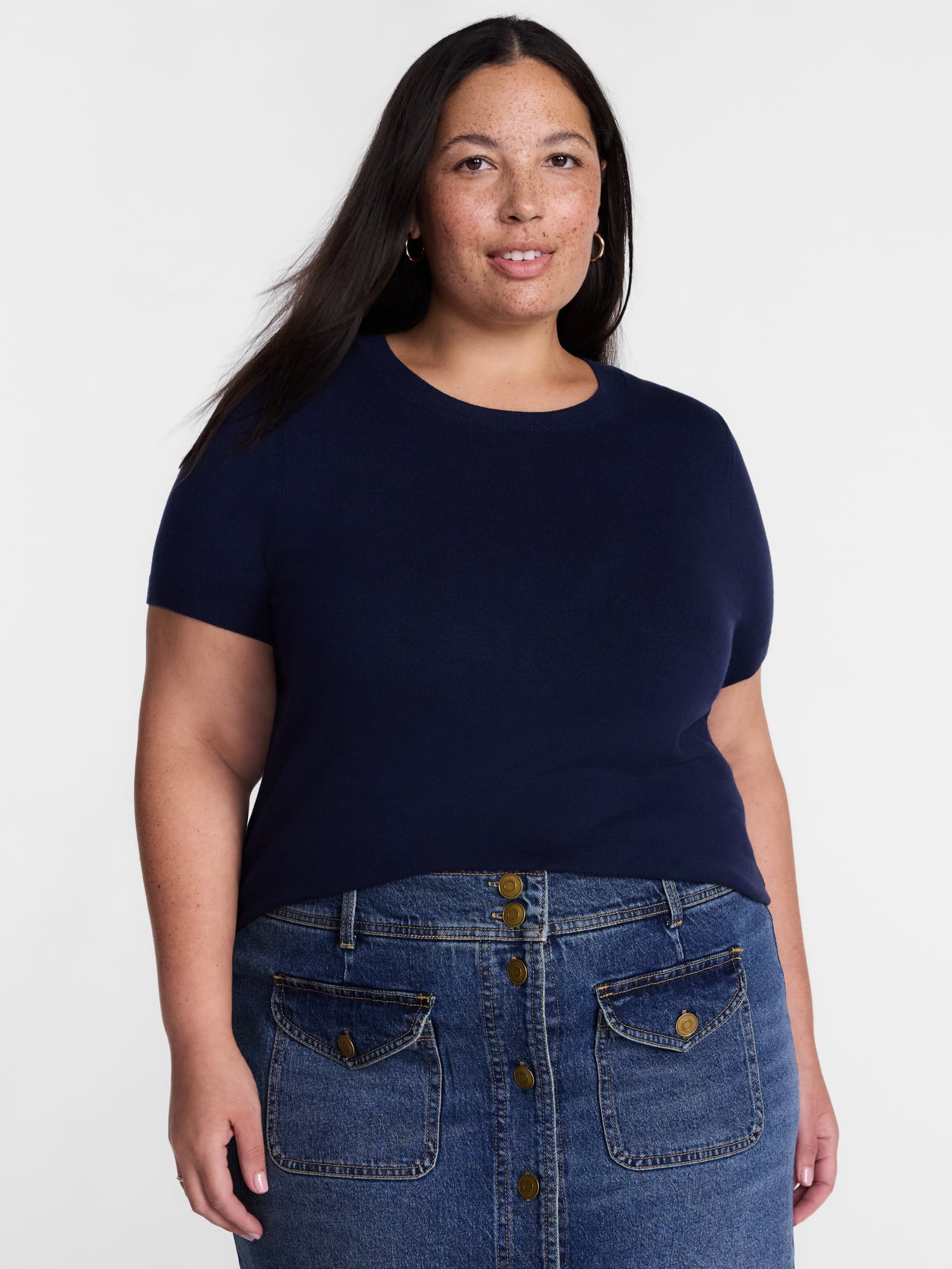 Terra & Sky Women's Plus Sweater Top with Short Sleeves, Lightweight, Sizes 0X-5X