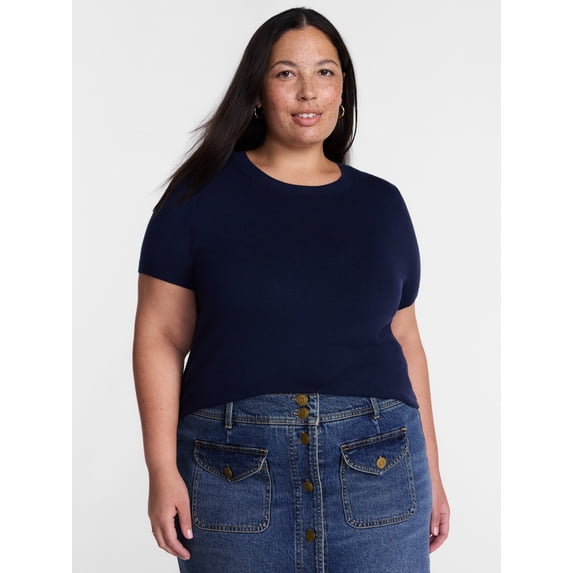 Terra & Sky Women's Plus Sweater Top with Short Sleeves, Lightweight, Sizes 0X-5X
