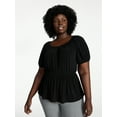 thumbnail image 1 of Terra & Sky Women's Peplum Top with Short Puff Sleeves, Sizes 0X-5X, 1 of 5
