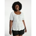 thumbnail image 1 of Terra & Sky Women's Peplum Top with Short Puff Sleeves, Sizes 0X-5X, 1 of 5