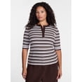 thumbnail image 1 of Terra & Sky Women's Plus Ribbed Henley Sweater Top with Elbow Length Sleeves, Sizes 0X-5X, 1 of 5