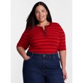 thumbnail image 1 of Terra & Sky Women's Plus Ribbed Henley Sweater Top with Elbow Length Sleeves, Sizes 0X-5X, 1 of 5