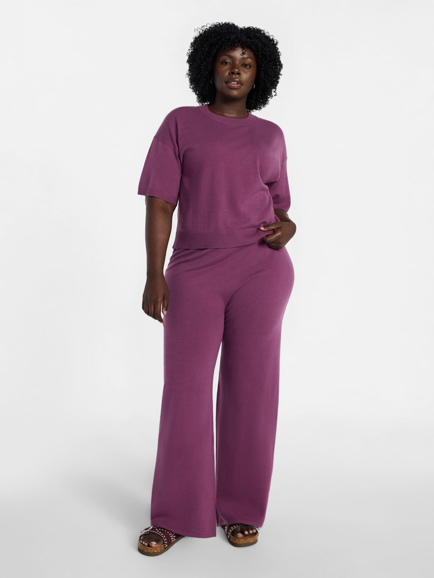 Terra & Sky Women's Plus Size Short Sleeve Sweater and Pants Set, 2-Piece, Sizes 0X-5X