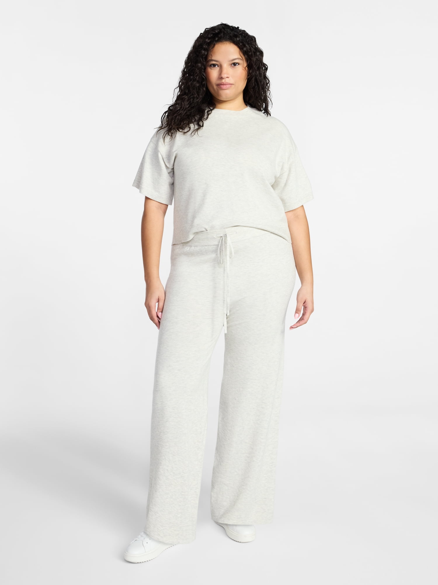 Terra & Sky Women’s Plus Short Sleeve Sweater and Pants, 2-Piece Matching Set, Sizes 0X-4X