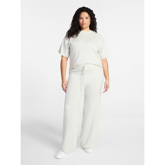 Terra & Sky Women’s Plus Short Sleeve Sweater and Pants, 2-Piece Matching Set, Sizes 0X-4X