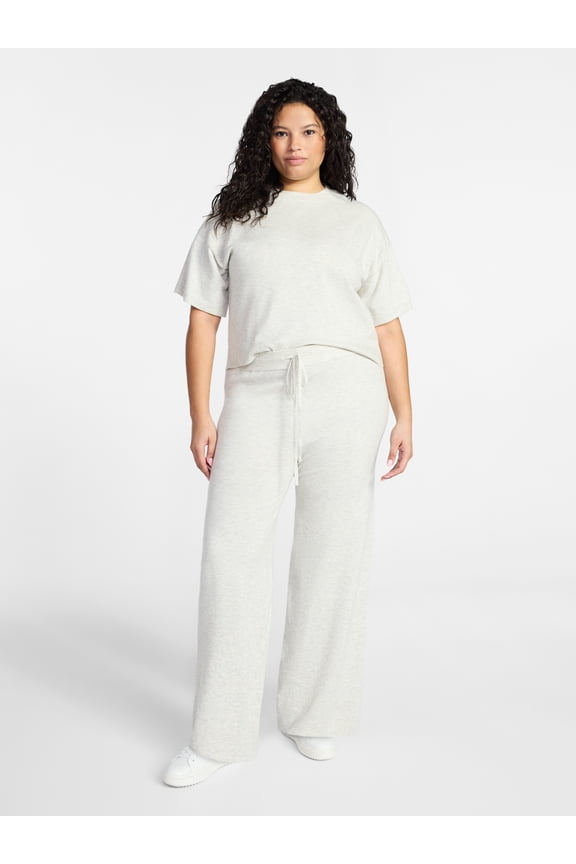 Women’s Plus Short Sleeve Sweater and Pants, 2-Piece Matching Set, Sizes 0X-4X