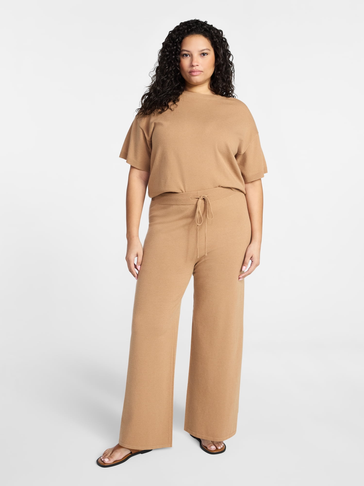 Terra & Sky Women’s Plus Short Sleeve Sweater and Pants, 2-Piece Matching Set, Sizes 0X-4X