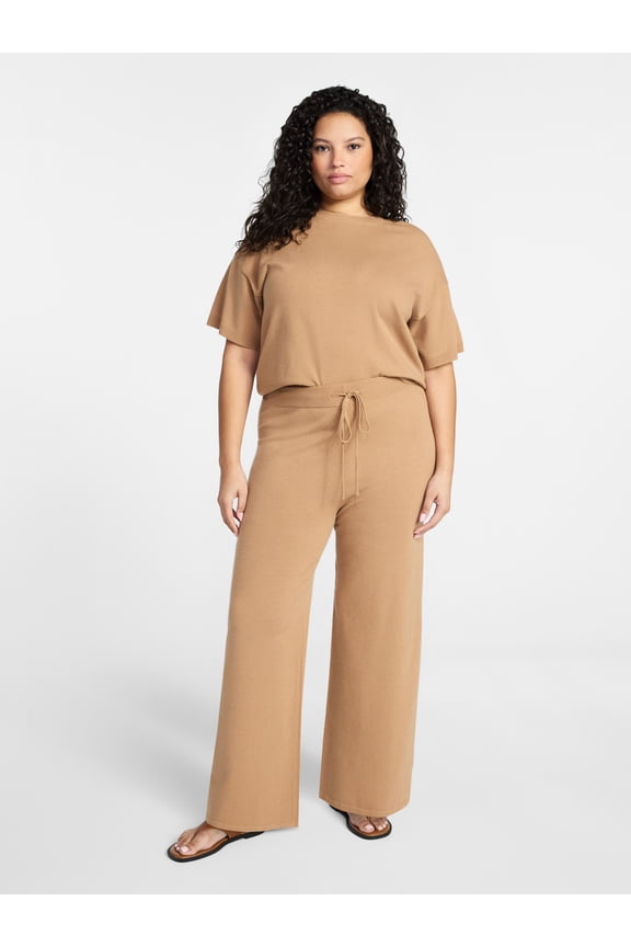 Women’s Plus Short Sleeve Sweater and Pants, 2-Piece Matching Set, Sizes 0X-4X