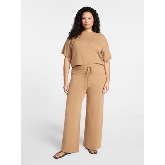 Terra & Sky Women’s Plus Short Sleeve Sweater and Pants, 2-Piece Matching Set, Sizes 0X-4X