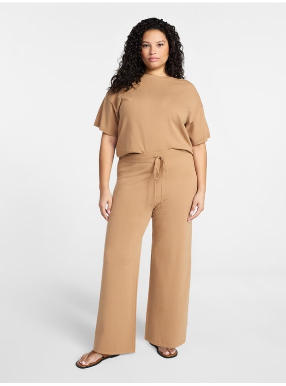 Women’s Plus Short Sleeve Sweater and Pants, 2-Piece Matching Set, Sizes 0X-4X