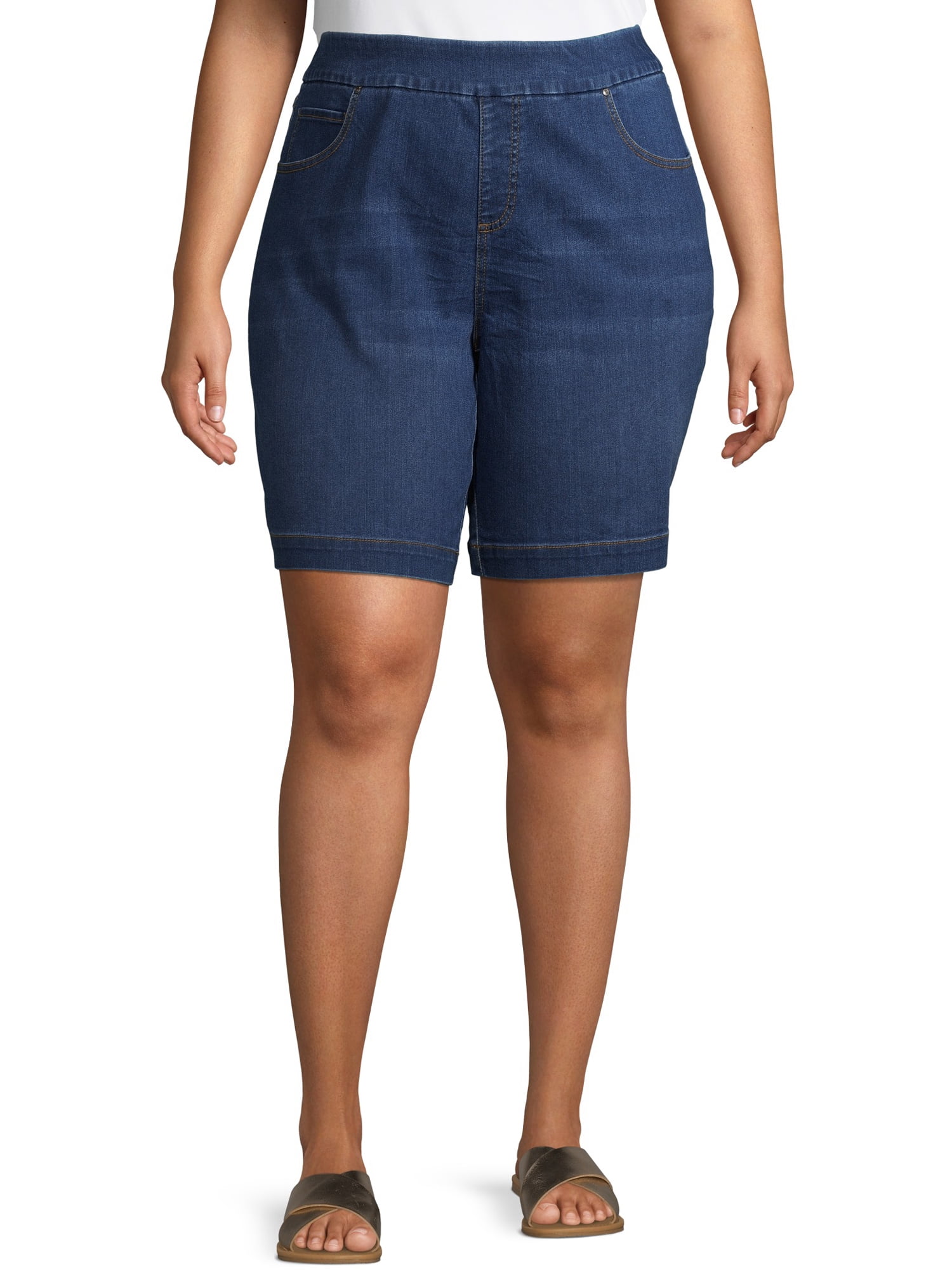 Terra & Sky Women's Plus Size 5-Pocket Pull-On Denim Shorts 