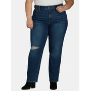 Terra & Sky Women's Plus High Rise Relaxed Straight Leg Jeans, 30” Inseam, Sizes 16W-24W