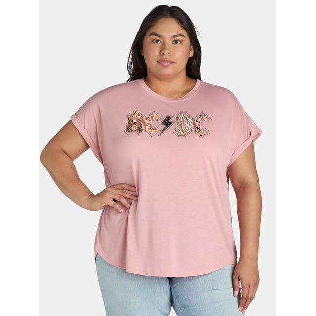 Terra & Sky Women's Plus Size AC/DC Graphic Band Tee with Short Sleeves ...