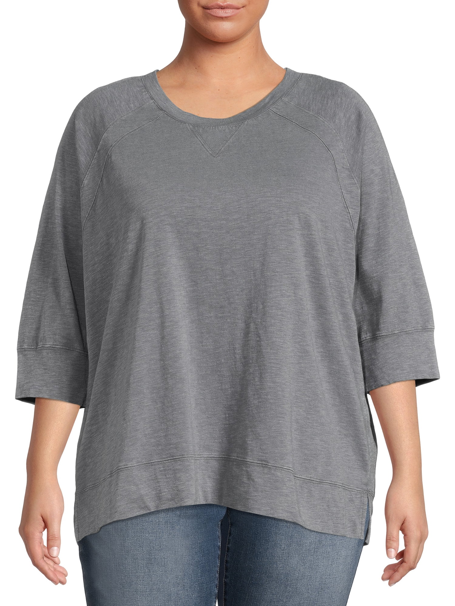 Terra & Sky Women's Plus Size Acid Wash Double Raglan T-Shirt - Walmart.com