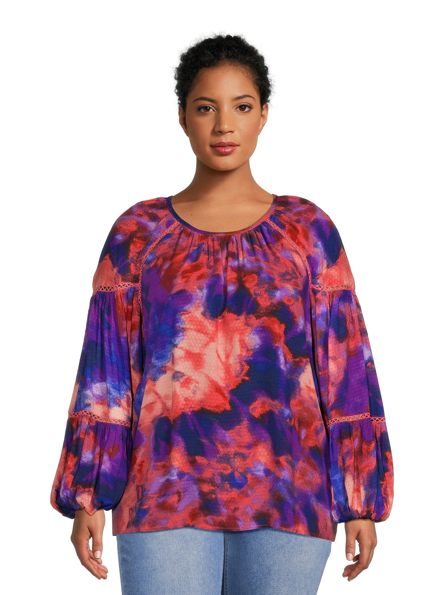 Terra & Sky Women's Plus Size Balloon Sleeve Top