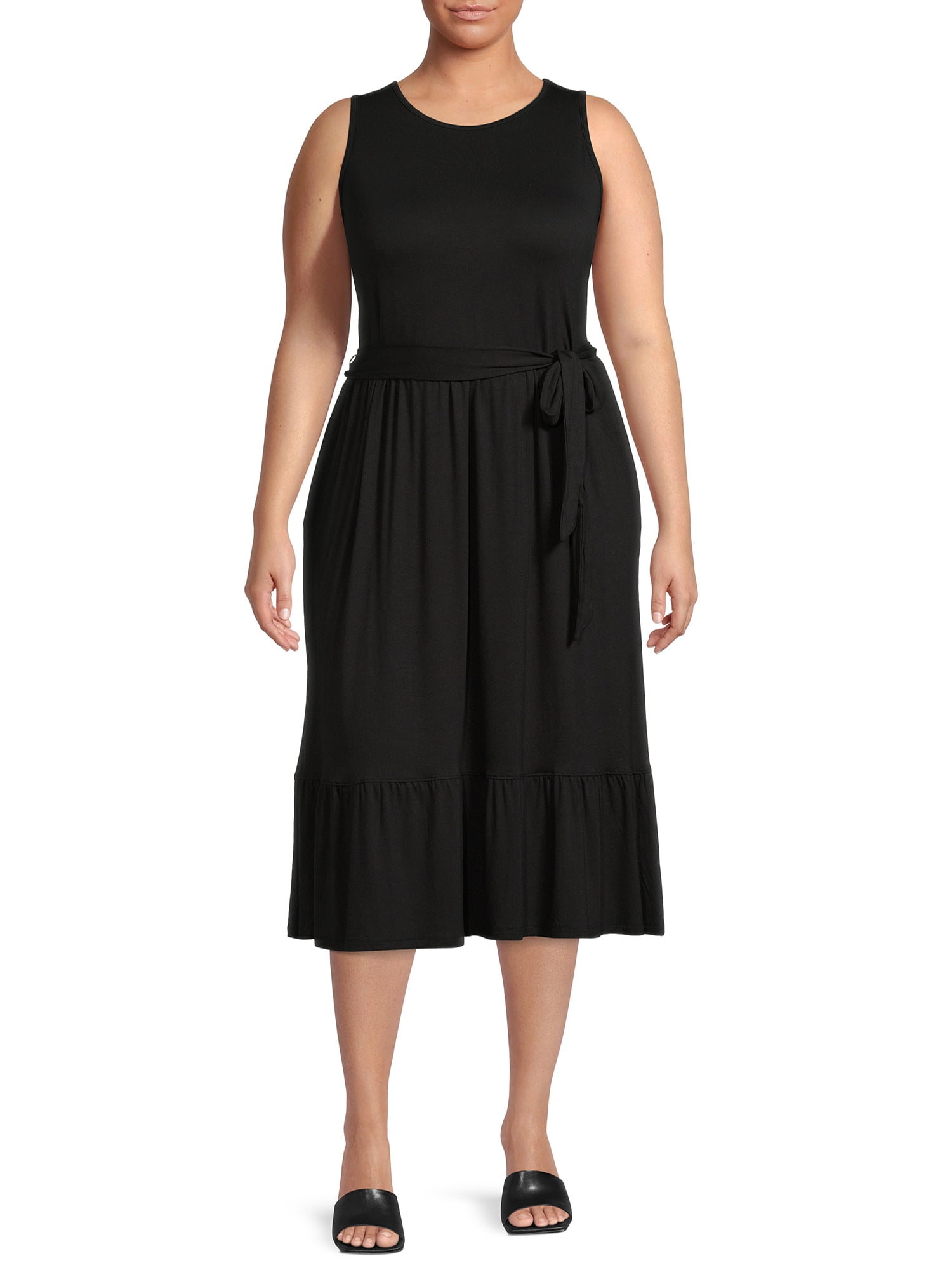 Terra & Sky Women's Plus Size Belted Knit Tank Dress