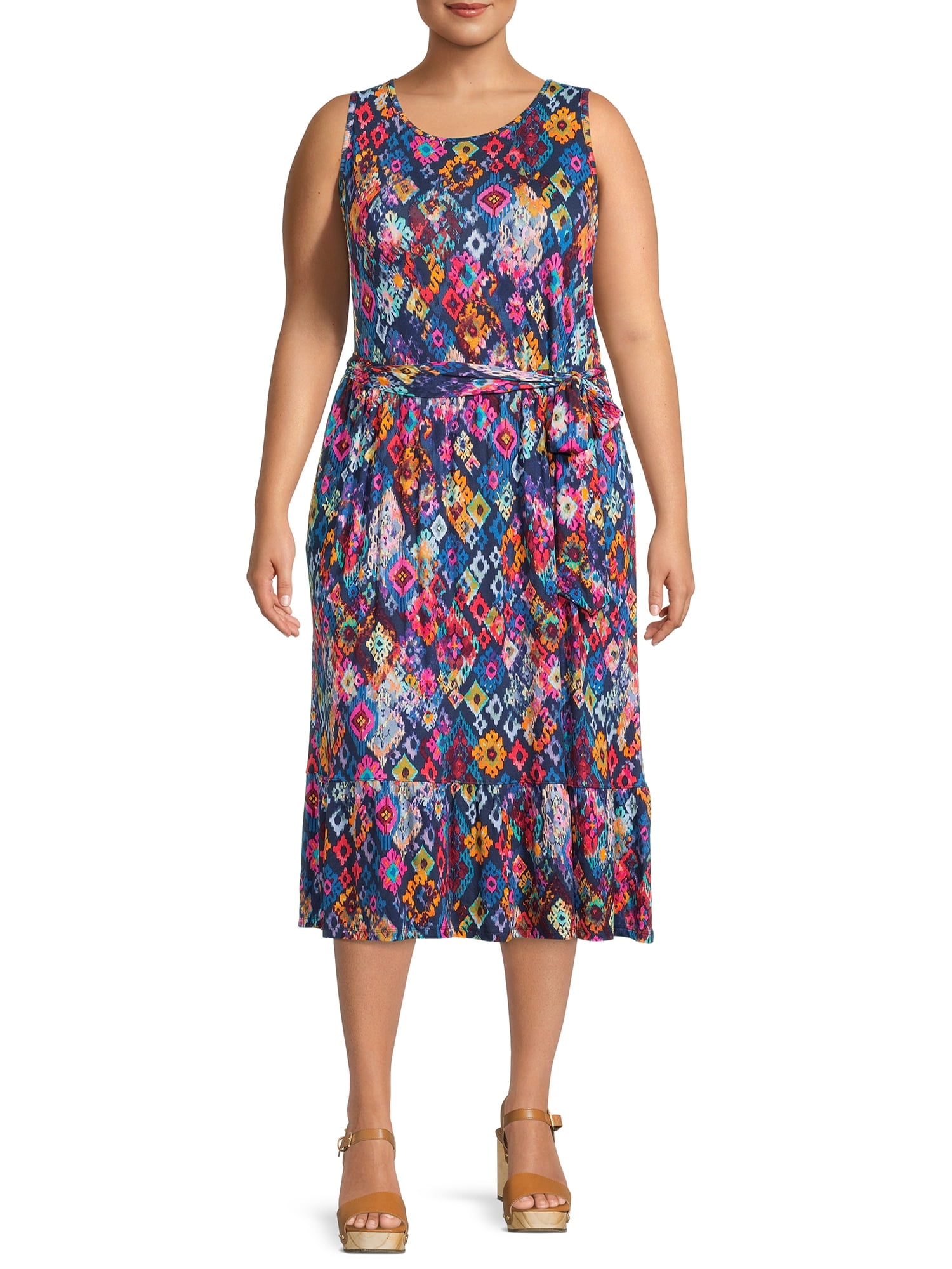 Terra & Sky Women's Plus Size Belted Knit Tank Dress - Walmart.com
