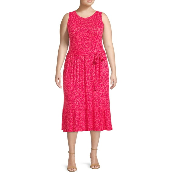 Terra & Sky Women's Plus Size Belted Knit Tank Dress
