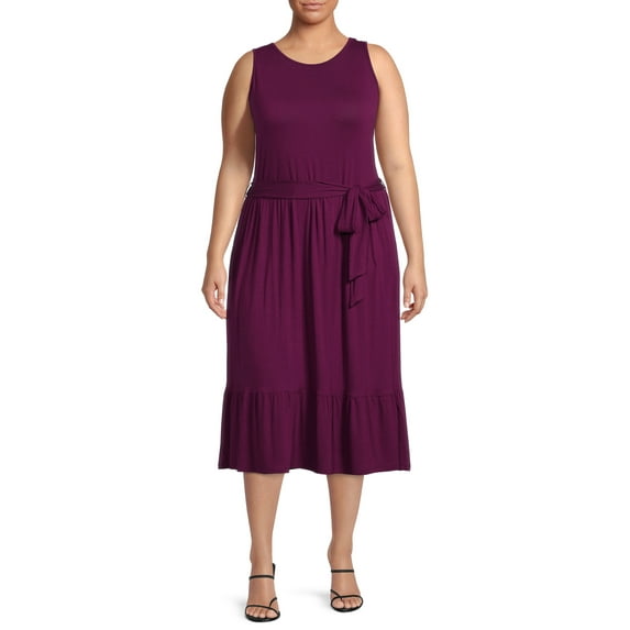 Terra & Sky Women's Plus Size Belted Knit Tank Dress
