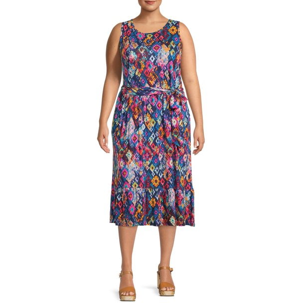 Terra u0026 Sky Women's Plus Size Belted Knit Tank Dress - Walmart.com