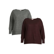 Terra & Sky Women's Plus Size Boat Neck Top with Dolman Sleeves, 2-Pack, Sizes 0X-4X