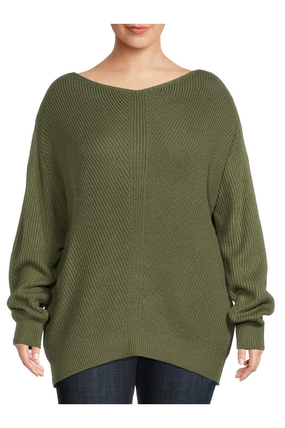 Women's Plus Size Boatneck Sweater, Midweight