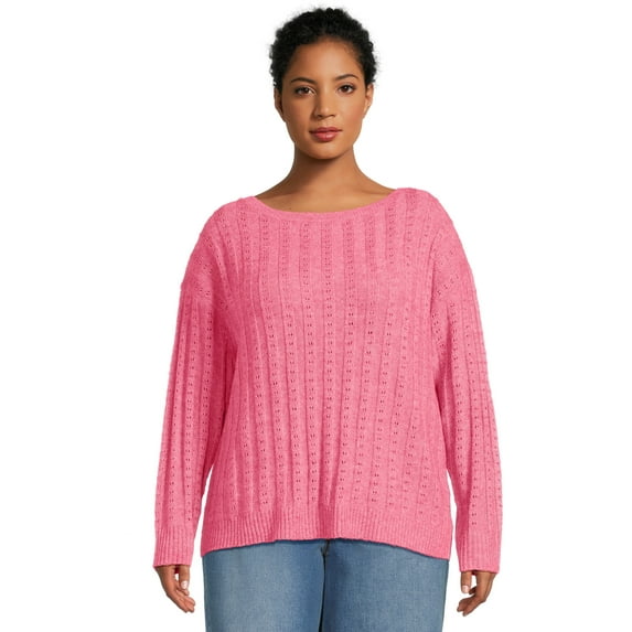 Terra & Sky Women's Plus Size Boatneck Sweater, Sizes 0X-4X