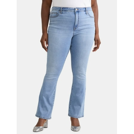 Terra & Sky Women's Plus Size Bootcut High Rise Jeans, Available in Short and Regular Inseams