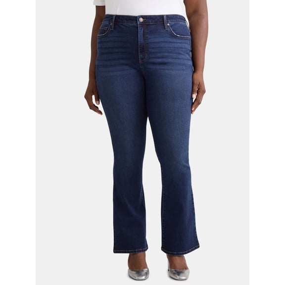 Terra & Sky Women's Plus Size Bootcut High Rise Jeans, Available in Short and Regular Inseams