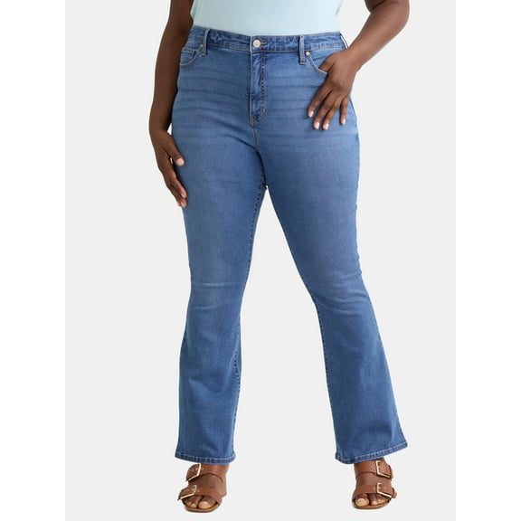 Terra & Sky Women's Plus Size Bootcut High Rise Jeans, Available in Short and Regular Inseams