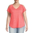 thumbnail image 1 of Terra & Sky Women's Plus Size Burnout Raglan Cold-Shoulder T-Shirt, 1 of 5