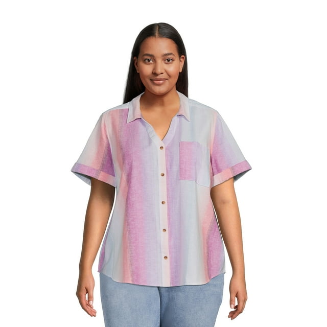 Terra & Sky Women's Plus Size ButtonDown Camp Shirt