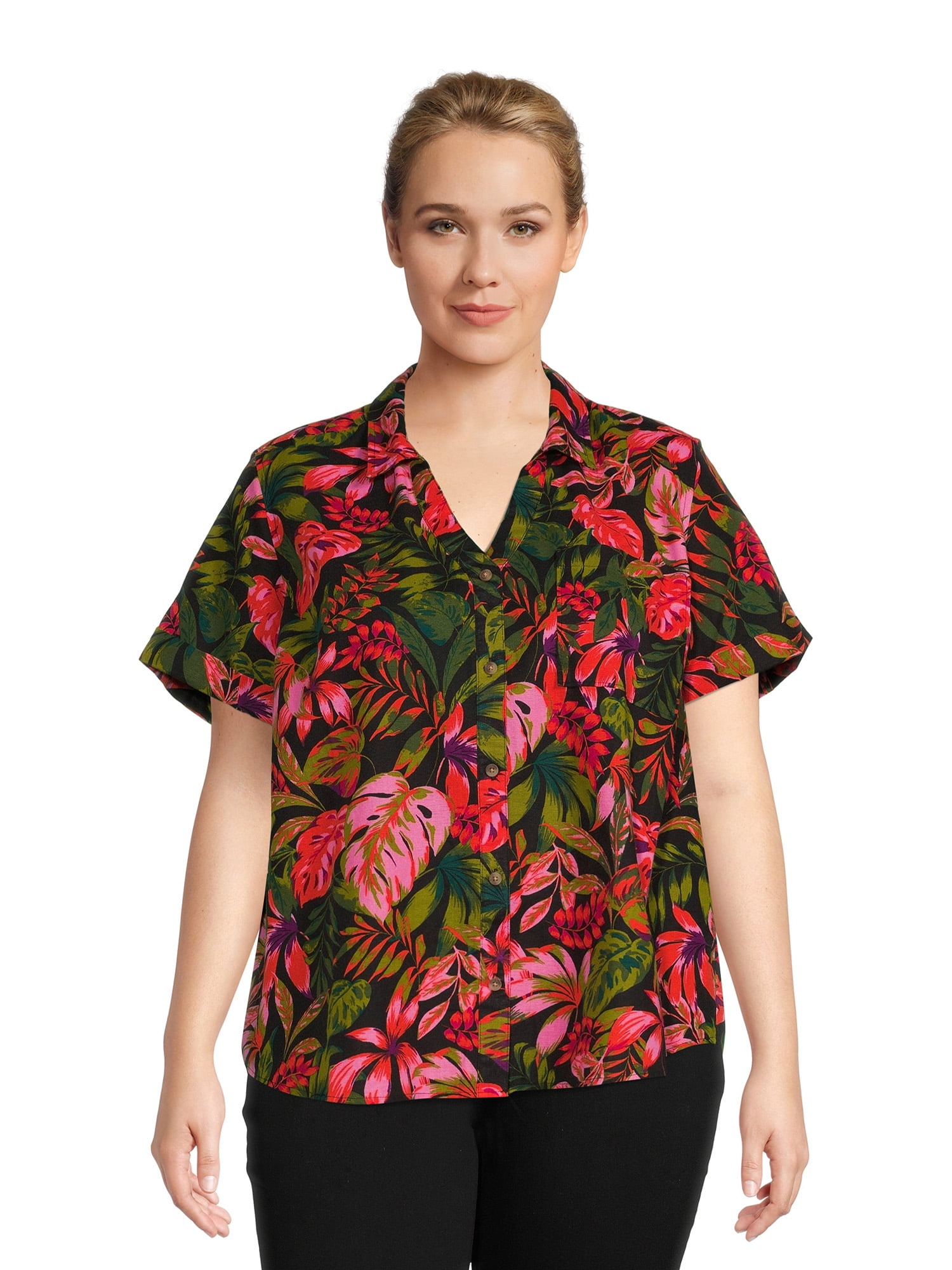 Terra & Sky Women's Plus Size ButtonDown Camp Shirt